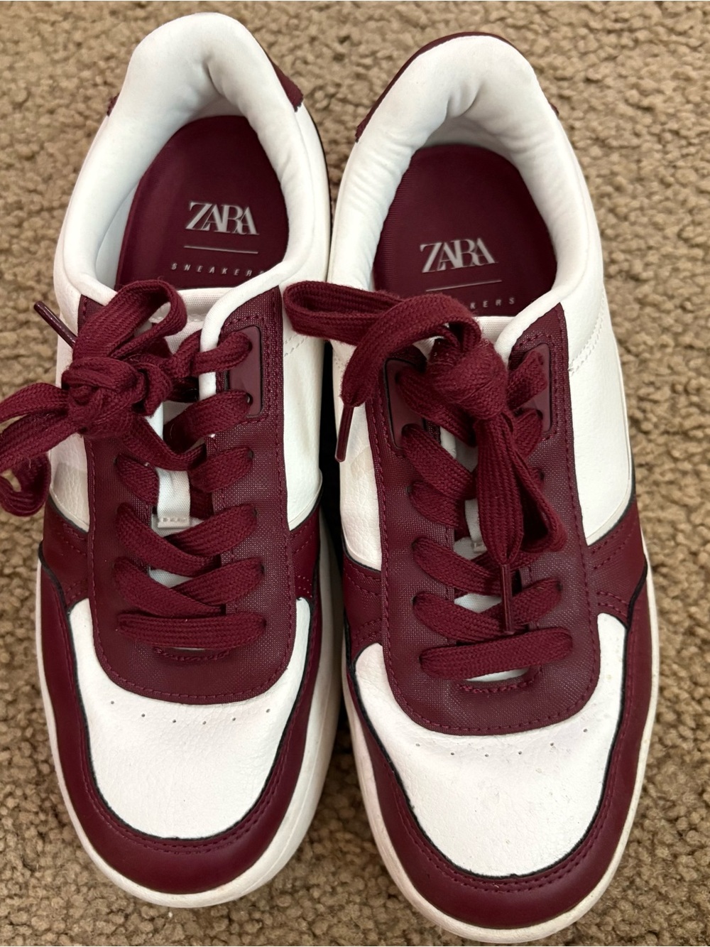 Zara Burgundy & White Chunky Platform Sneakers Size 38 EU / US 7.5-8 Like New